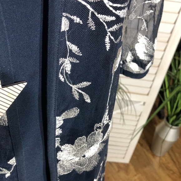 Connected Apparel Dress Floral Embroidered Mesh Jacket Navy White 12 - Picture 9 of 12